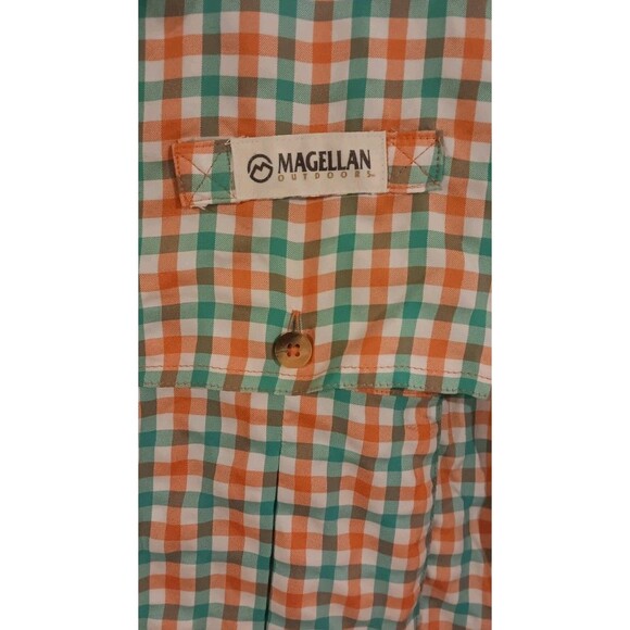 Magellan Outdoors Shirt Mens L Fish Gear Mag Wick Relax Vented Coral Green Check - Picture 3 of 6